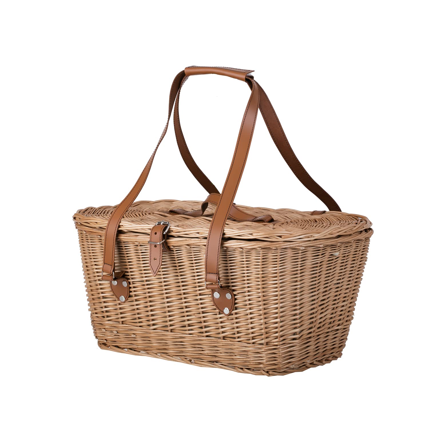 e-wicker24 Panier de Pique-Nique en Osier XXL avec Couvercle - Grand Panier de Rangement pour Fruits et légumes - Panier à provisions - Panier à Repas tressé