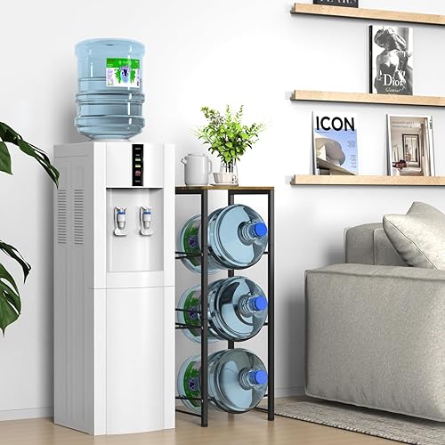 Miniatura 6 de Dirza Soporte para botella de agua de 5 galones con estante superior, estante de almacenamiento de agua resistente de 3 niveles, organizador de