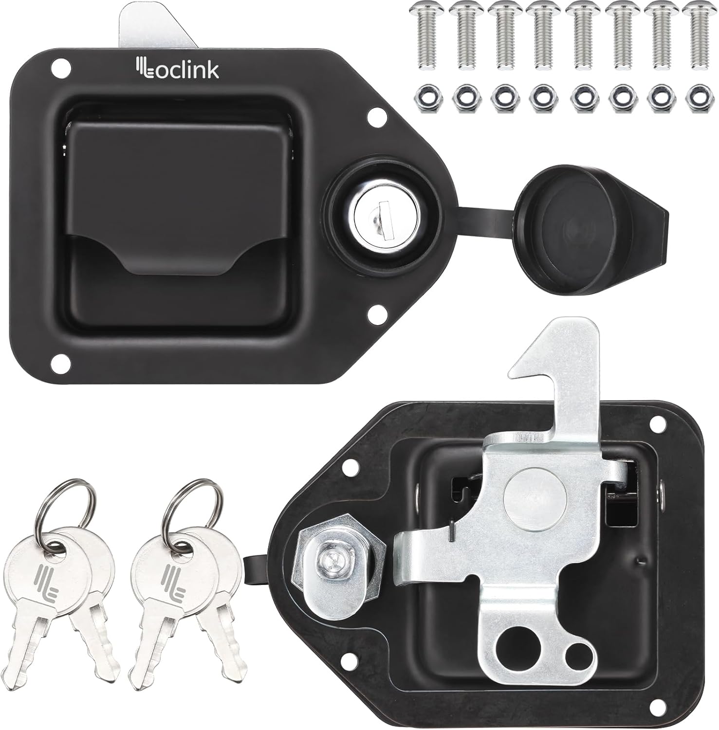 Black Truck Box Latch Replacement kit, 2PCS Paddle Latch Tool Box Locks with Keys,Truck Box, Trailer Door, RV, Camper, ATV, UTV, Storage Box, 4.4" L x 3.3" W