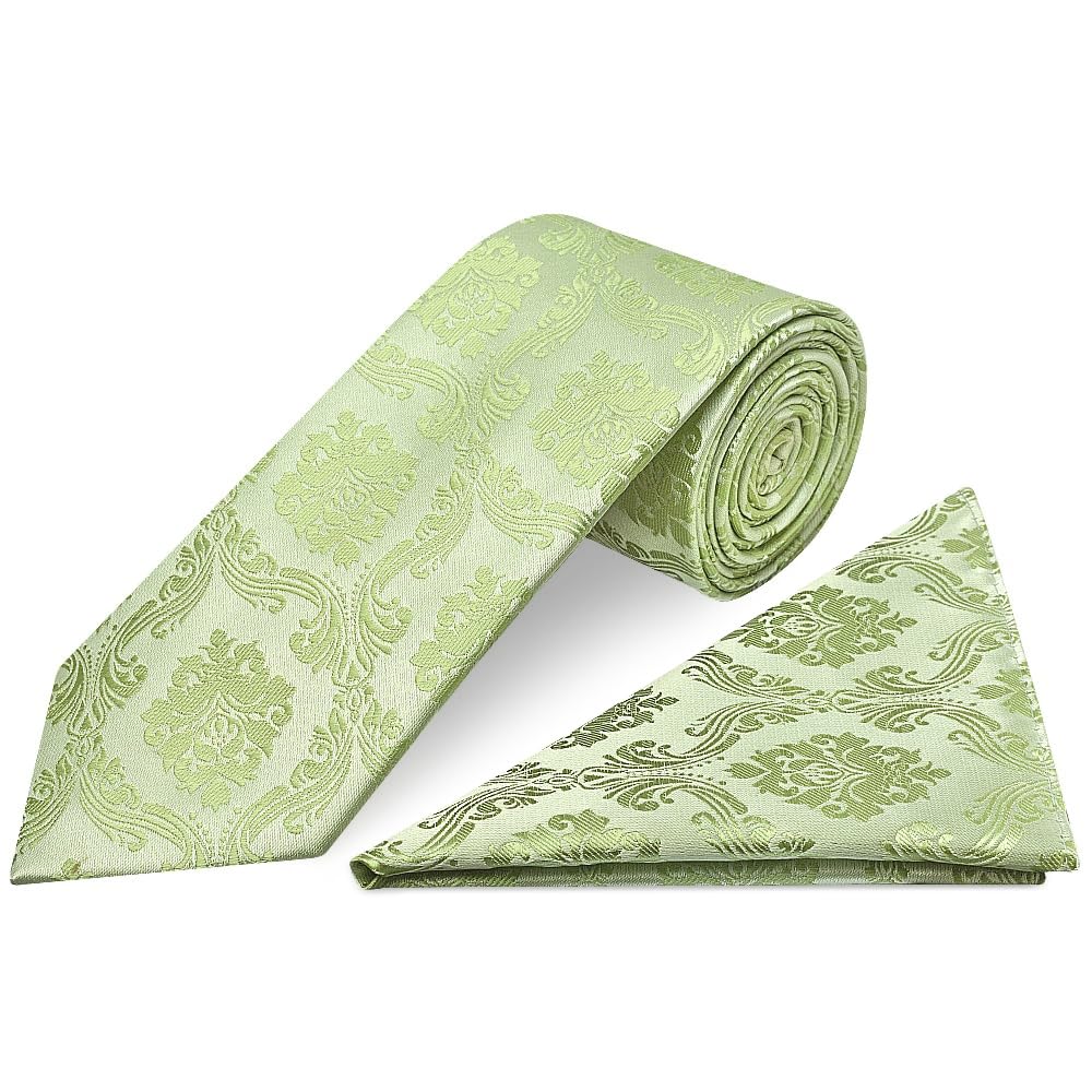 TIES R US Sage Green Paisley Classic Men's Tie and Handkerchief Set