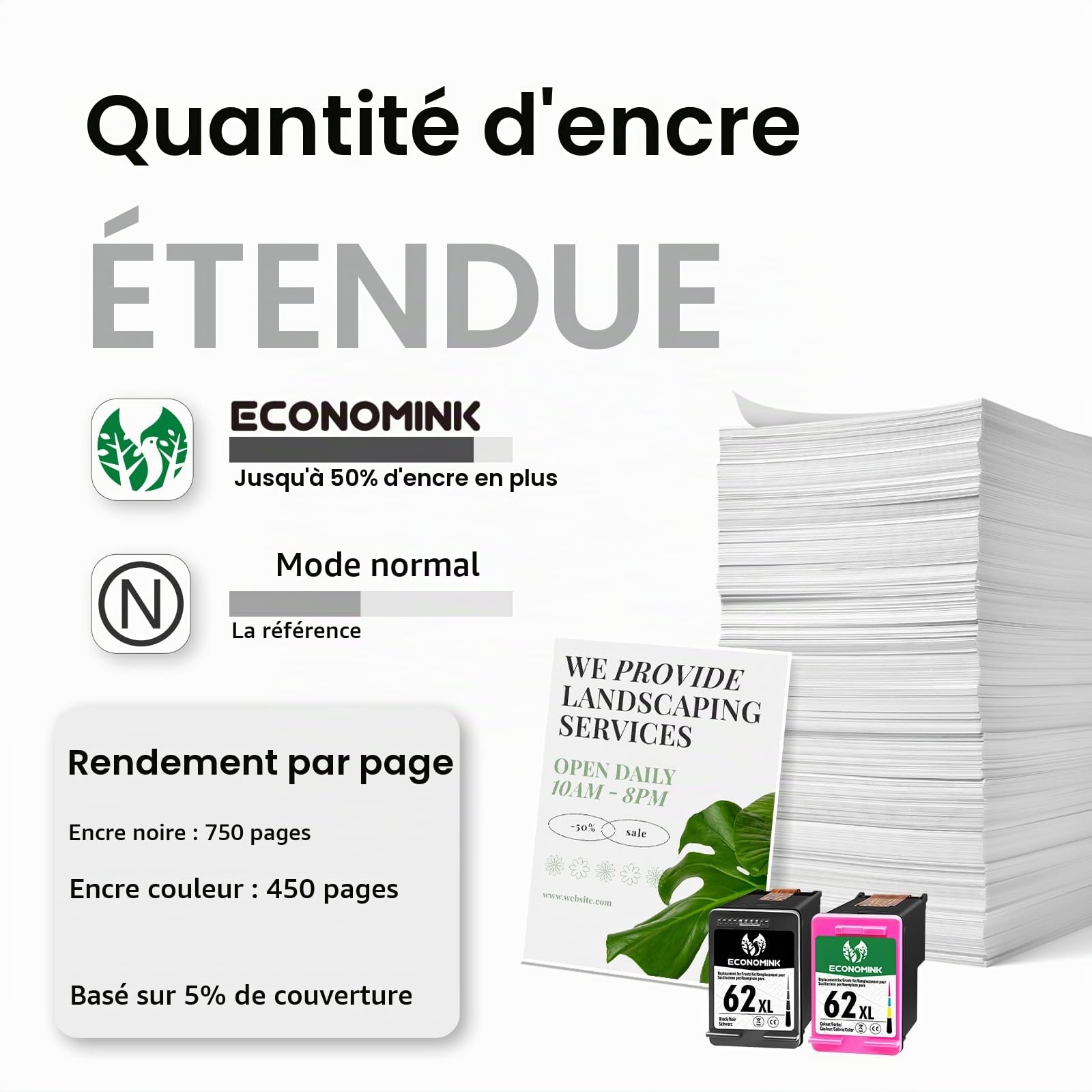62 XL Cartouche d'encre Remplacement pour Cartouche HP 62 Noir et Couleur XL pour HP 62 Noir pour Envy 5640 5540 7640 5547 5548 5642 5644 OfficeJet 200 250 5740 5742 (2er-Pack)