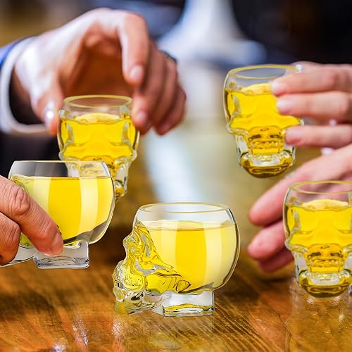 Miniatura 6 de Dandat Juego de 24 vasos de chupito de calavera de 2.5 onzas, mini transparentes a granel para bodas, whisky, expreso, agua, jugo, leche, café,