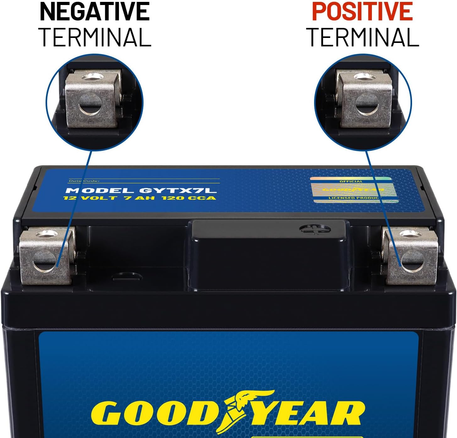 Goodyear GYTX7L - 12 Volt 7 AH, 120 CCA, Rechargeable High-Performance, Maintenance Free, SLA - AGM Battery for Motorcycle, ATV, UTV, 4-Wheeler, Snowmobile, Watercraft and more!