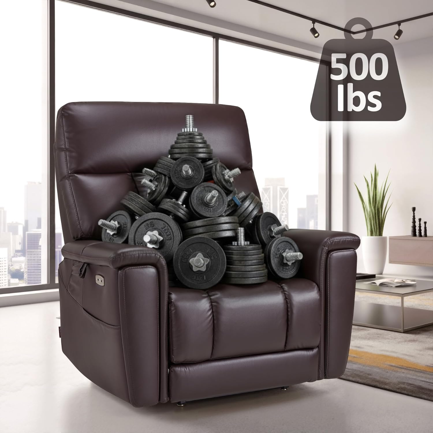 MCombo 500lbs Heavy Duty Lift Chair for Elderly, Extra Wide Dual Motor Power Lift Recliner with Hidden Cup Holders, USB Charging, Breathable Faux Leather R7777 (Dark Brown)