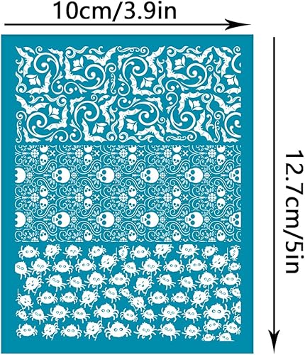 Miniatura 2 de OLYCRAFT Plantillas de arcilla temática de Halloween de 4 x 5 pulgadas, pantalla de seda de calavera para arcilla polimérica, murciélago, araña,