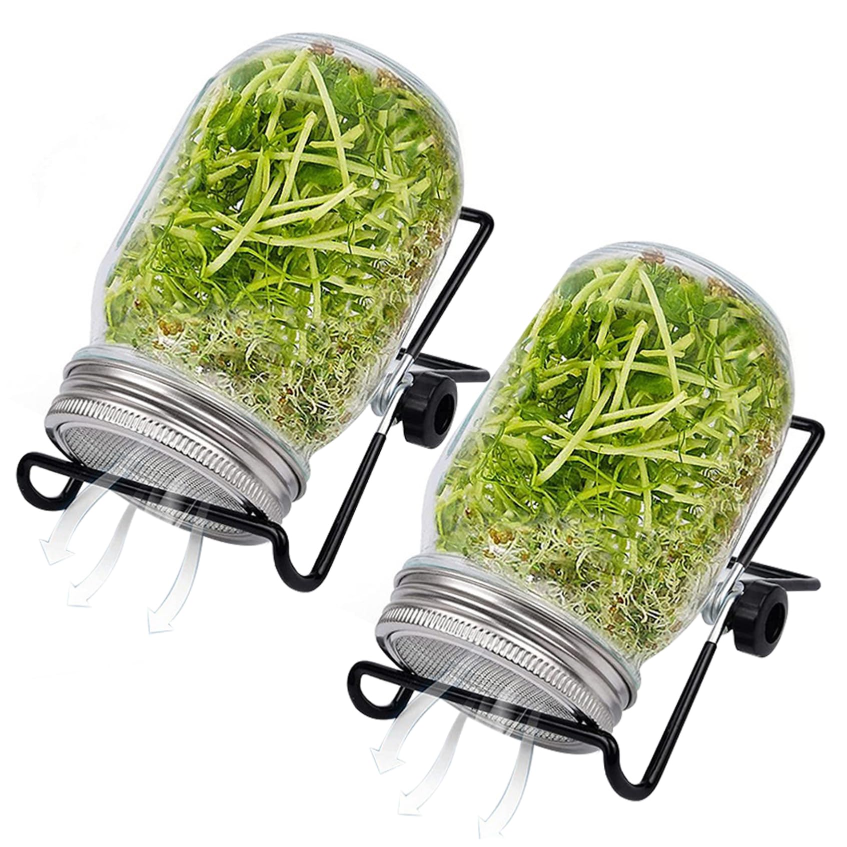 CAKEEYUM 2 Sets 16oz Wide Mouth Seed Sprouter Sprouting Jar with Mesh Lid Adjustable Stand Transparent Sprouts Growing Kit for Beans Broccoli