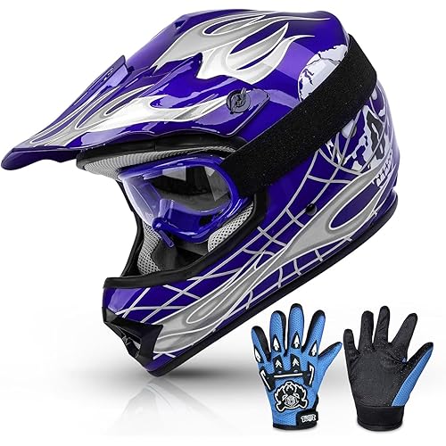TCMT Dot Youth & Kids Motorcycle Off-Road Helmet Full Face Motocross Street Dirt Bike Mountain Bike BMX MX ATV Helmet+Goggles+Gloves New