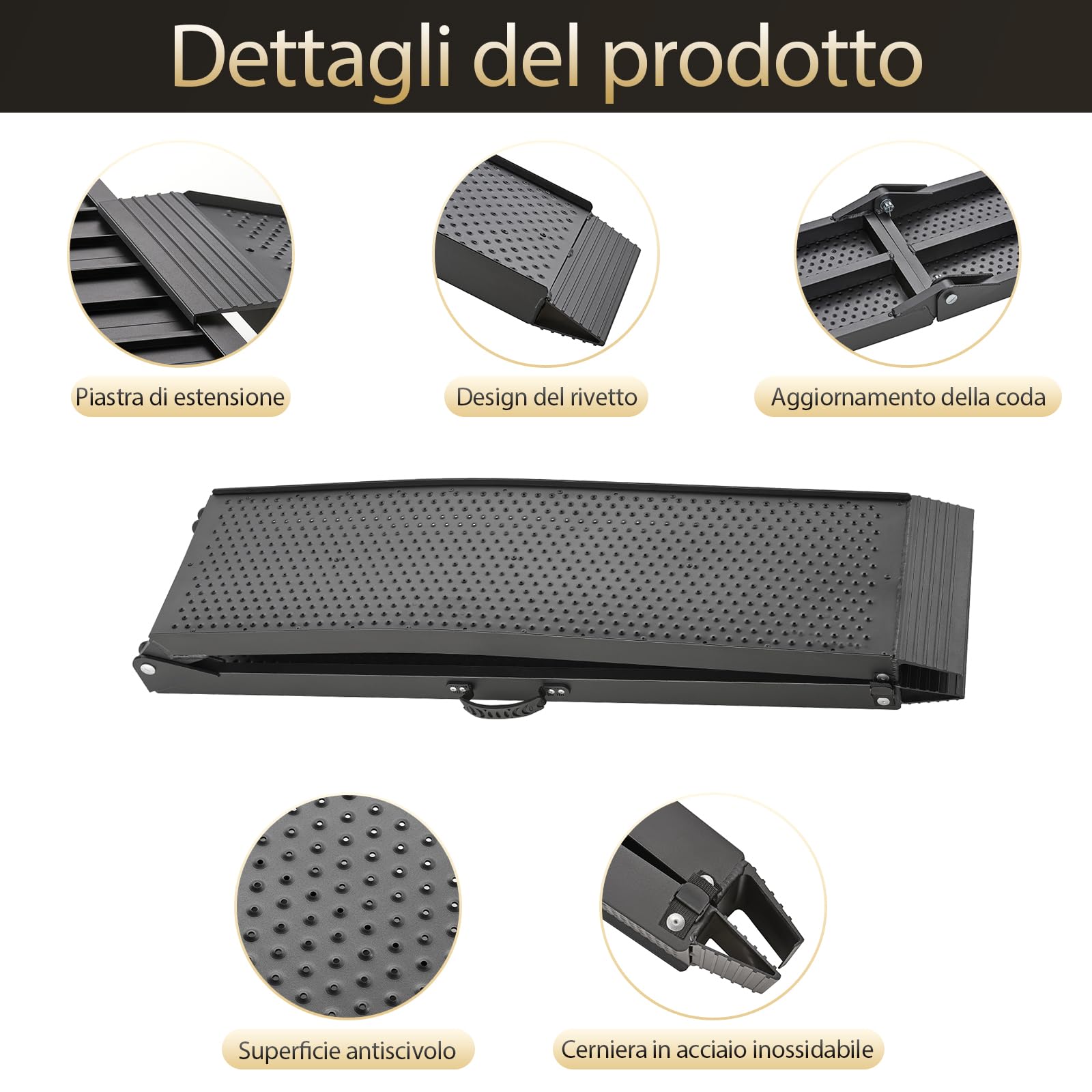 gardhom Rampe per Auto Pieghevole 340Kg Alluminio Rampe di Carico Portatile 228x28x4.5cm Rampa Moto, Adatta A Tosaerba, Biciclette e Quad