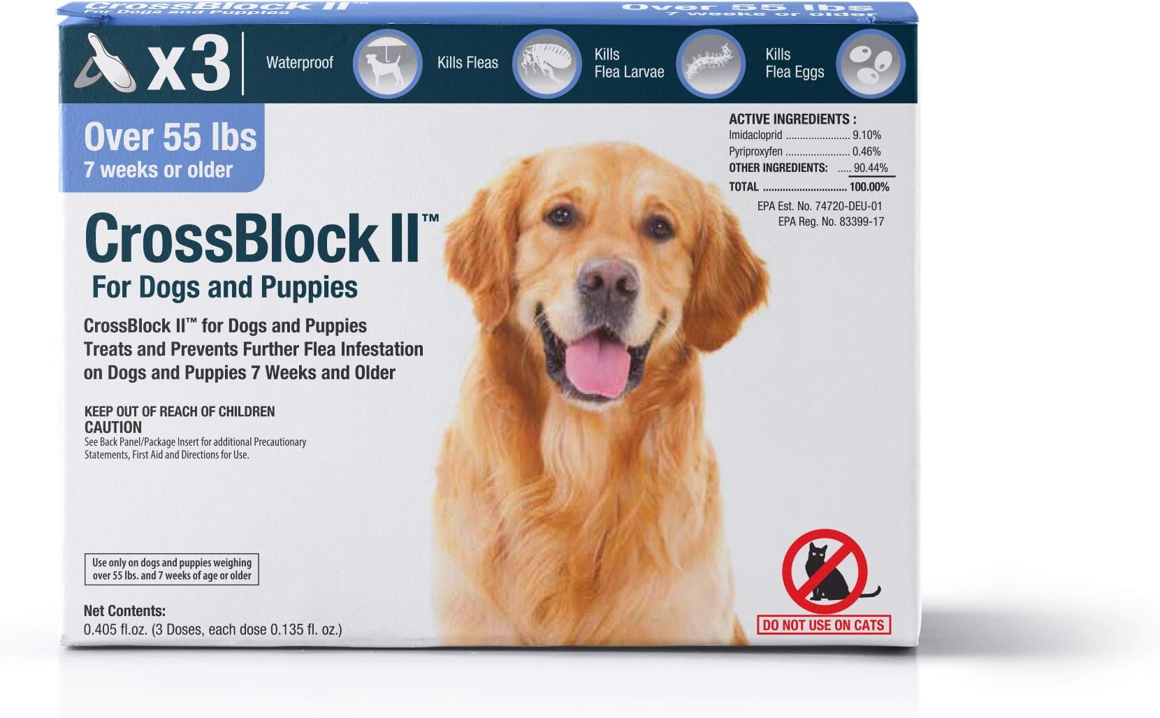 VetOne - CrossBlock II™ Kills & Prevents Fleas on Dogs & Puppies (Over 7 Weeks Old) | Waterproof to Last Long | Ensures 3 Months of Protection | Intended for Dogs Over 55 lbs (3 Pack)