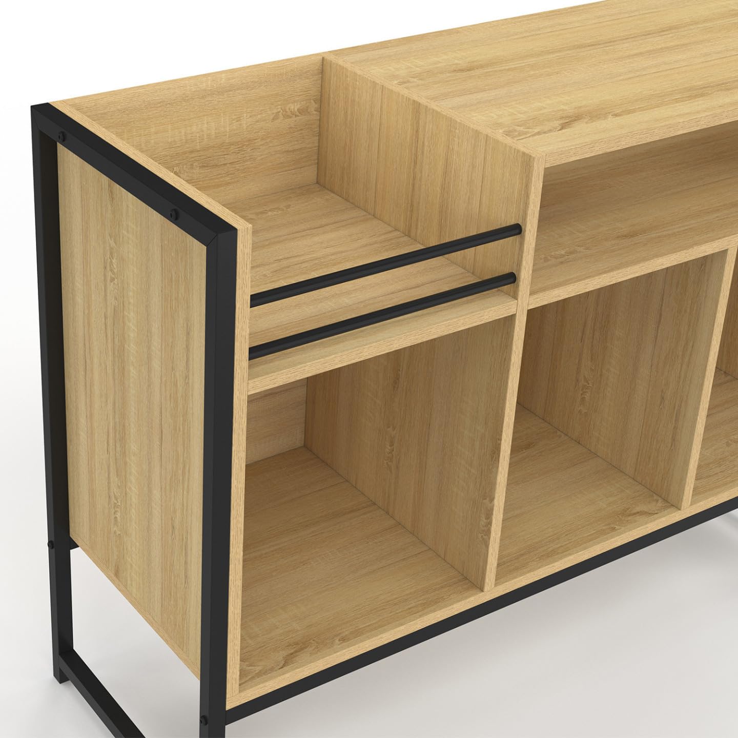 IDMarket - Meuble Vinyle, Buffet de Rangement 100cm Detroit Bois et Noir Design Industriel