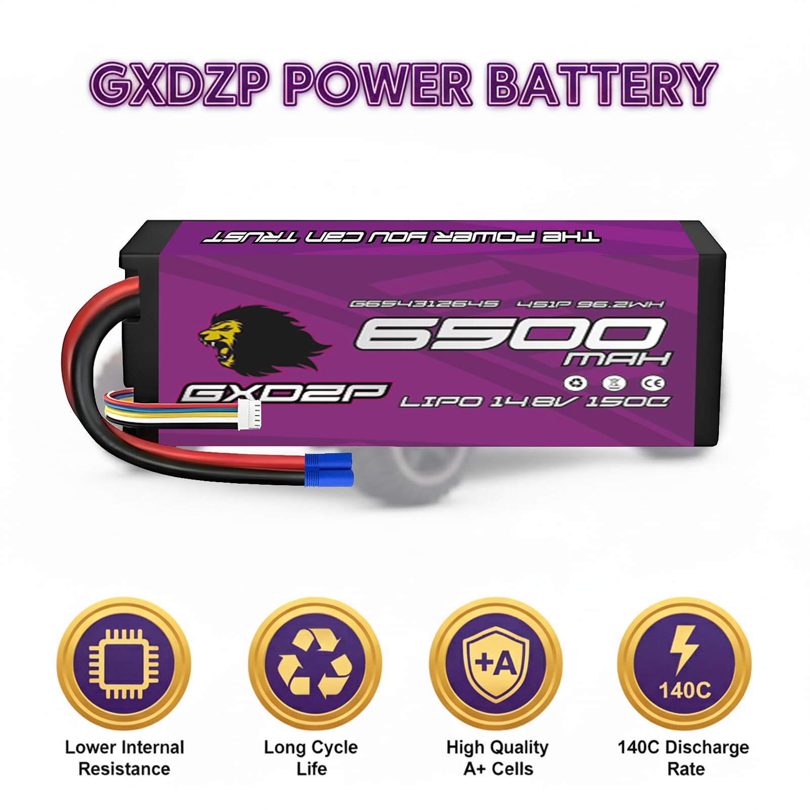 2 Batterie LiPo 4S 6500mAh 14.8V 150C EC5 Pack Doppio Massima Potenza Hardcase Custodia Rigida per Auto Buggy Camion Truggy Aereo Drone FPV RC Scala 1/10 1/8 Radiocomandato Modellismo Racing