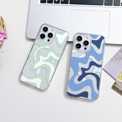 Miniatura 8 de Funda magnética diseñada para iPhone 11 Pro Max compatible con MagSafe, bonito arte ondulado pintado para mujer, borde de TPU suave, protección