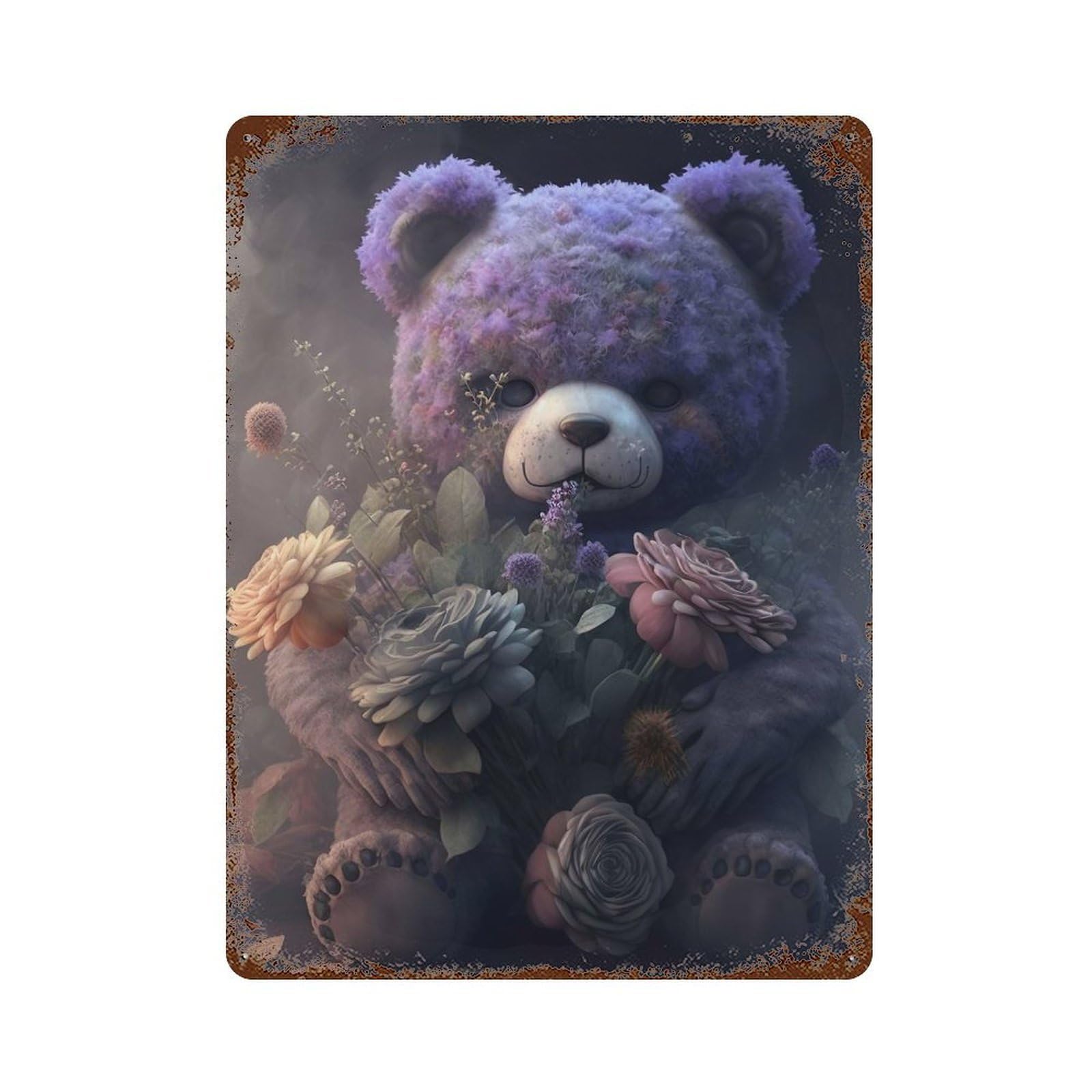 Garage Style Sinister Teddy Bear Rusty Metal Tin Sign 15.7"x11.8", Farmhouse Wall Decor for Bar And Workshop