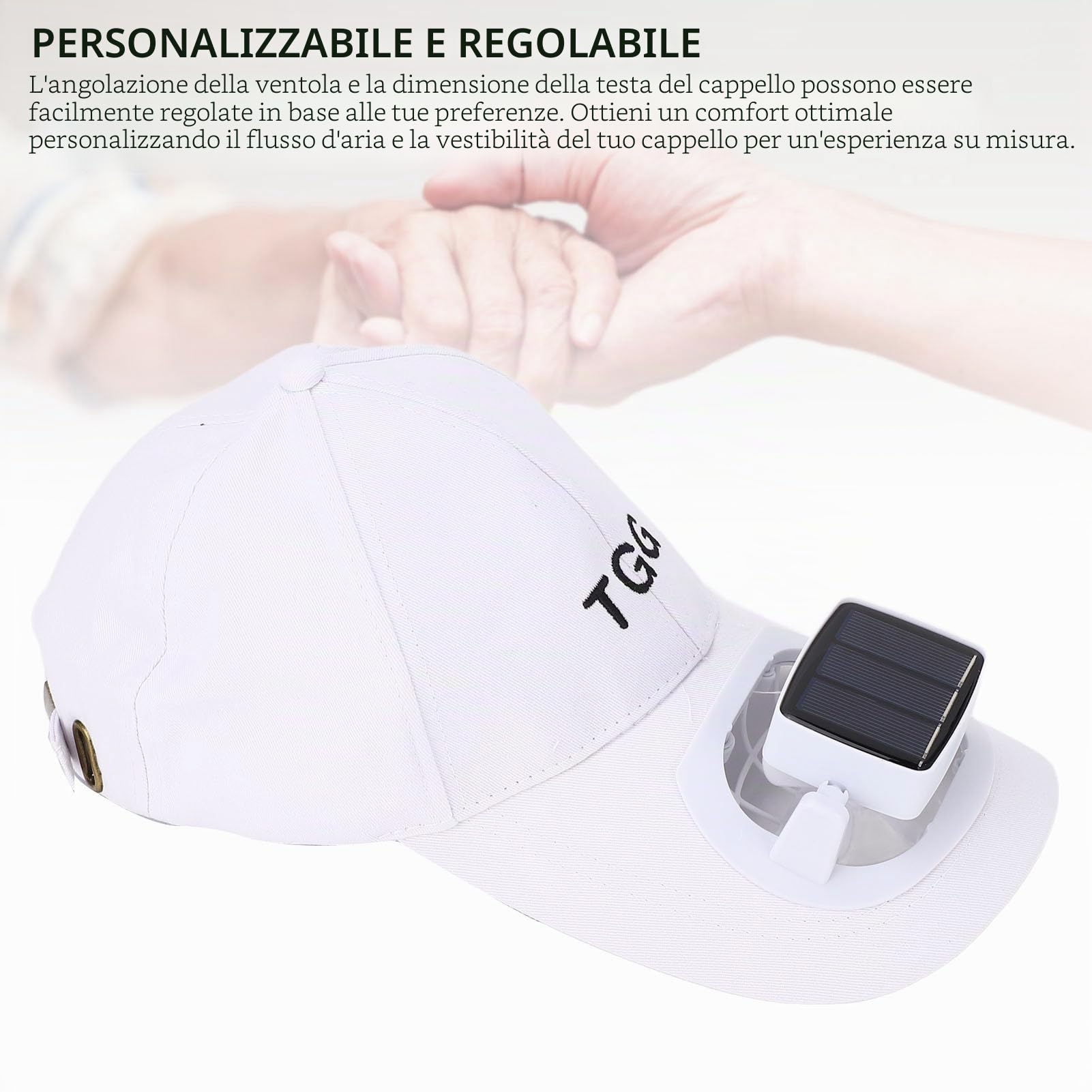 Cappello con Ventola Solare, Berretto Baseball con Tesa Larga Pale morbide Protezione UV Estiva Ricarica USB Berretto Baseball con Ventola Solare per Spiaggia Giardino Sport