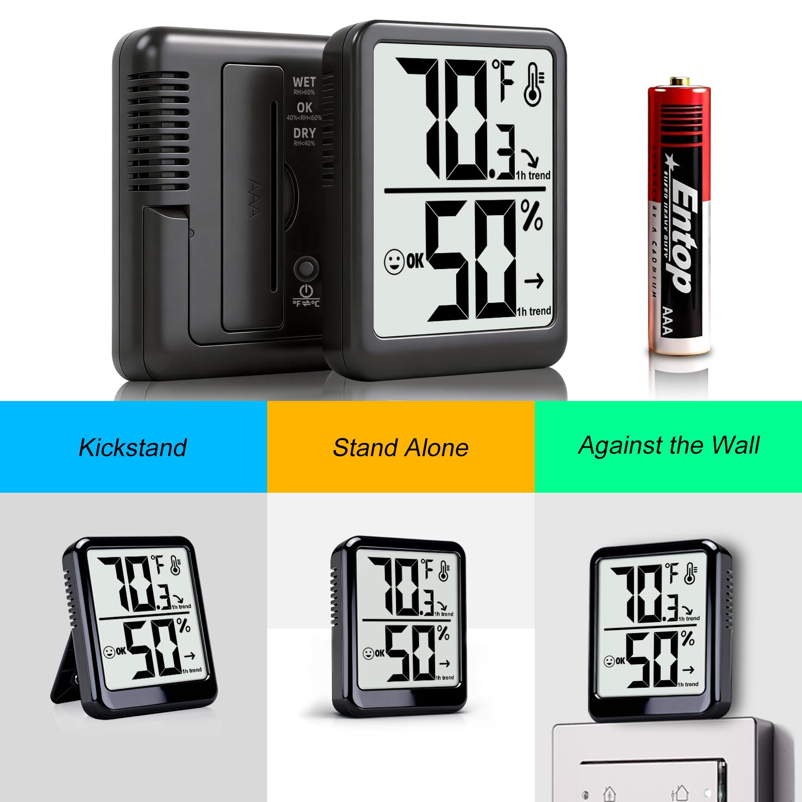 Paquete de 2 termómetros de habitación higrómetro de interior para el hogar, medidor de humedad de temperatura, medidor de humedad, sensor digital de monitor de temperatura ambiente para bebé