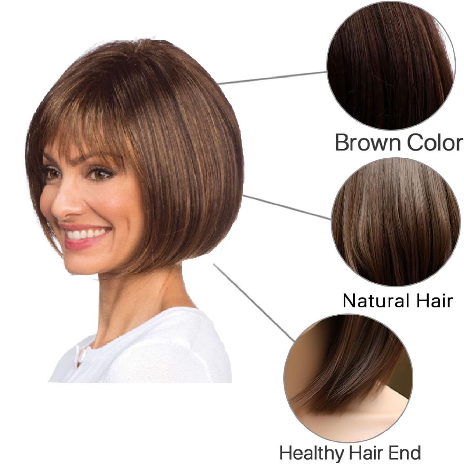 Short Brown Wigs,Brown Wig with Bangs Fashion Short Straight Flat Bang Wigs for Girls Straight Bangs Wig for Women for Daily Use - Image 3