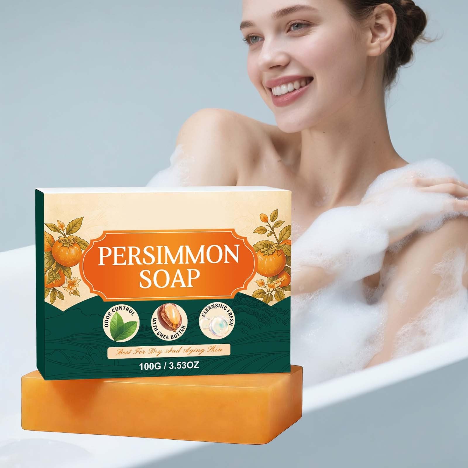 Japońskie mydło persimmon, khaki, do usuwania nieprzyjemnego zapachu ciała, antyperspirant, mydło persimmon, ręcznie robione, do twarzy i ciała, rozjaśnia skórę, poprawia elastyczność dla osób