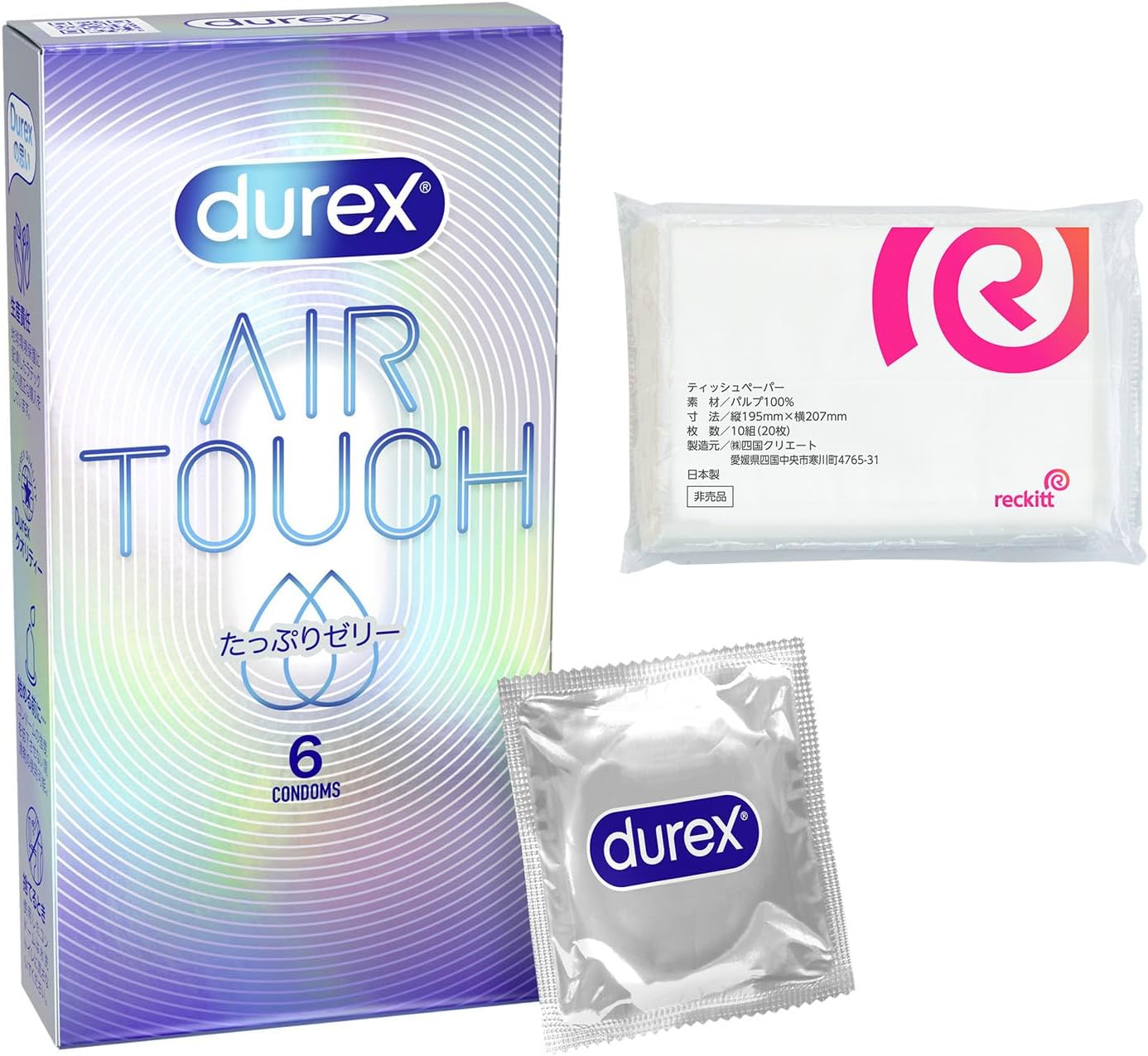 Durex デュレックス 【世界シェアNo1コンドームブランド】 コンドーム エアタッチ たっぷりゼリー 6個入り ラテックス製 + おまけ付き