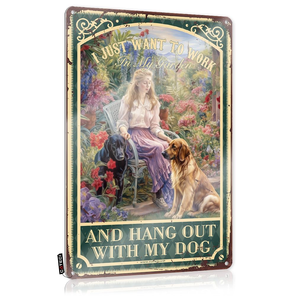 Things For Boys Room I Just Want To Work In My Garden And Hang Out With Dog Poster Tin Sign Art Deco Decorvintage Decor For Bedroomcute Office Decorwomens Bathroom(30X40CM)
