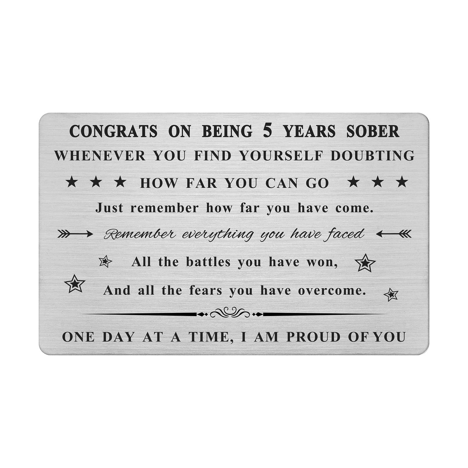 Emideary 5 Year Sobriety Engraved Wallet Card - Five Years Sobriety Gifts for Women Men - 5 Yr AA Sober Anniversary Metal Card