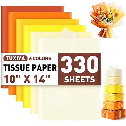 TUXIYA 330 Pcs Yellow Tissue Paper,6-Color 14"X10" Tissue Paper Bulk