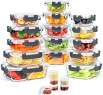 42 Pack Glass Food Storage Containers with Lids, 21 Containers and 21 Lids, One 2 Compartment with Locking Lid, Leak Proof, BPA Free, Grey