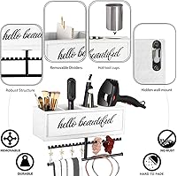 Vista 4 de Soporte rústico para secador de pelo montado en la pared, organizador de herramientas y accesorios de peinado, suministros de baño y herramientas