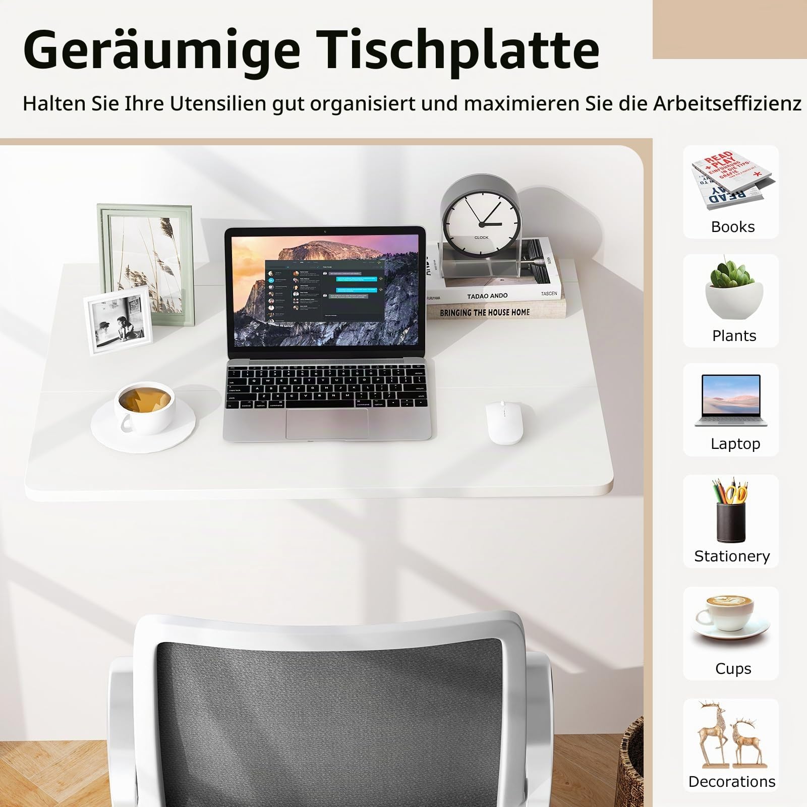 FANTASK Wandklapptisch, schwebender Schreibtisch, klappbarer Wandtisch, platzsparender Küchentisch für Küche Esszimmer Arbeitszimmer (Weiß)