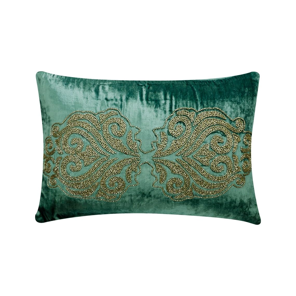 The HomeCentric Decorative Teal Blue 12"x14" (Pack of 2, 30x35 cm) Oblong Sofa Cushion Case, Velvet Damask & Beaded Cushion Cover Sofa, Damask Pattern Modern Style - Enchanted Damask