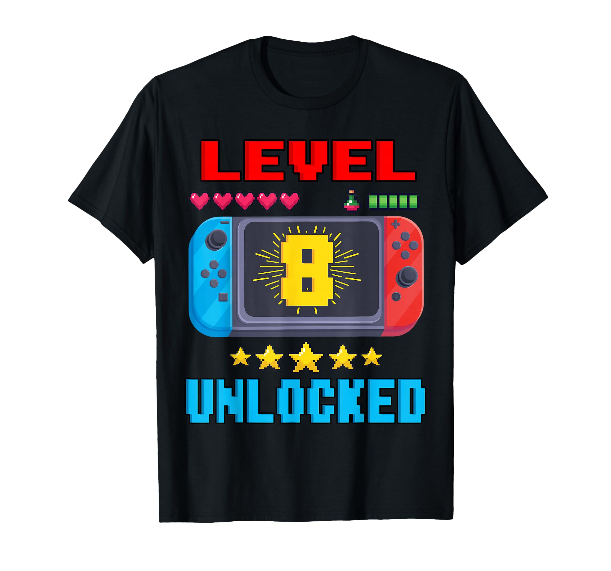 8th Birthday Boy Level 8 Unlocked Video Gamer Birthday T-Shirt