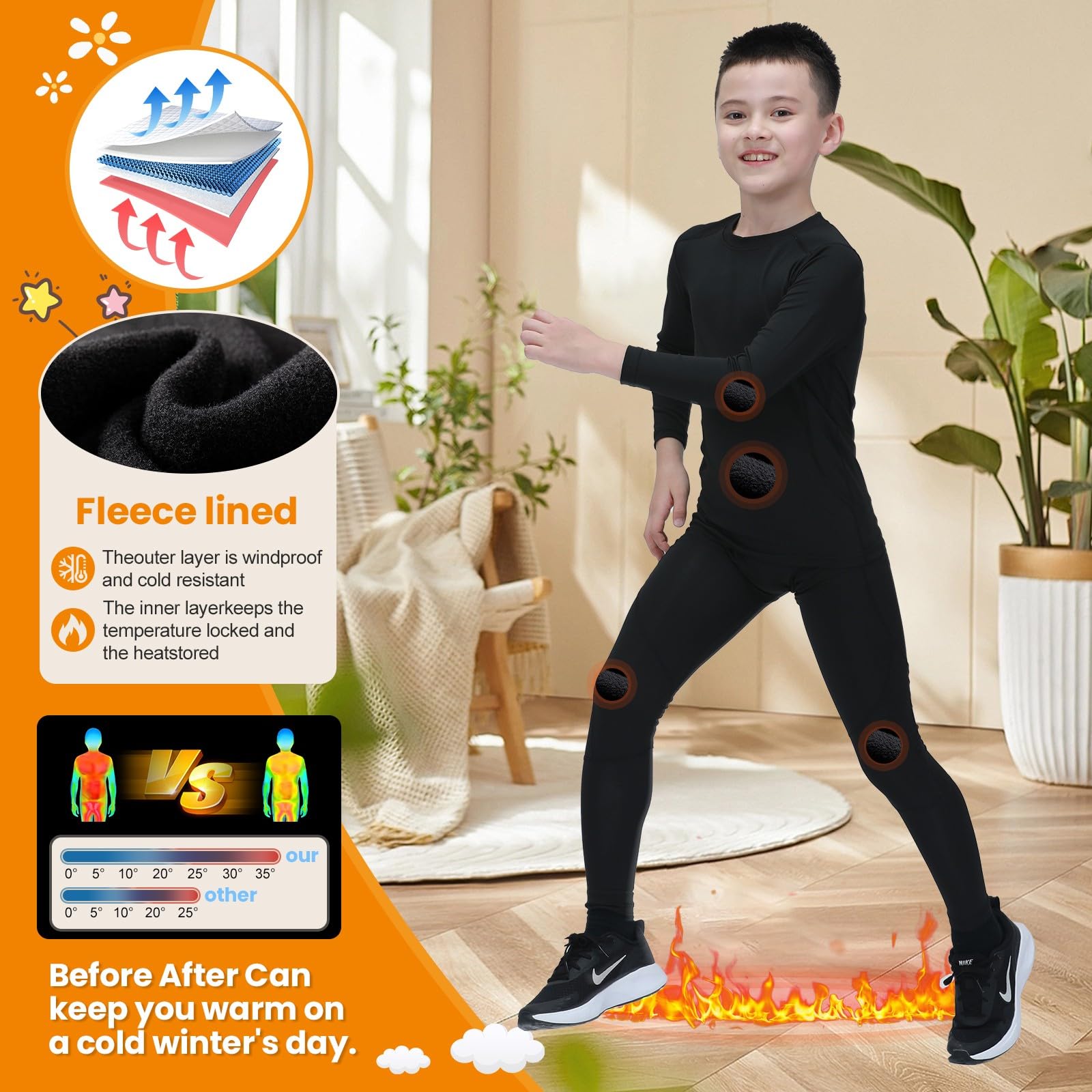 Leeboom Bambini Intimo Termico Set di Biancheria Termica Bambin Manica Lunga Funzionale E da Sci da Bambina E Bambino Traspirante Intimo Termico Set Base Layer E Isolante per Sci Tuta Termica