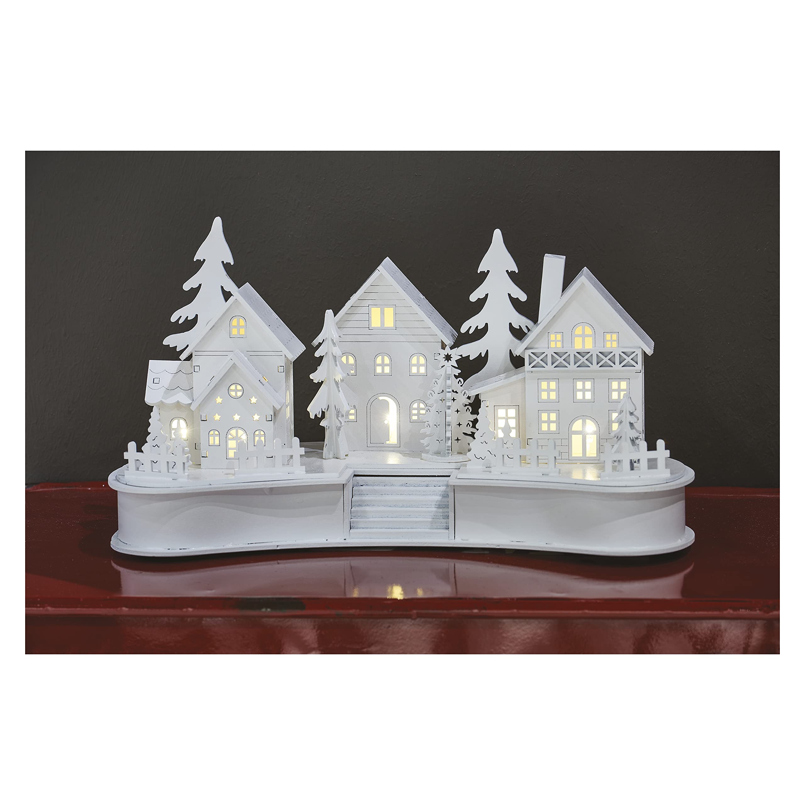 Crèche De Noël En Bois Avec éclairage LED - Décoration 3D, Centre De Table - Dimensions Environ 18x13x2.5 Cm