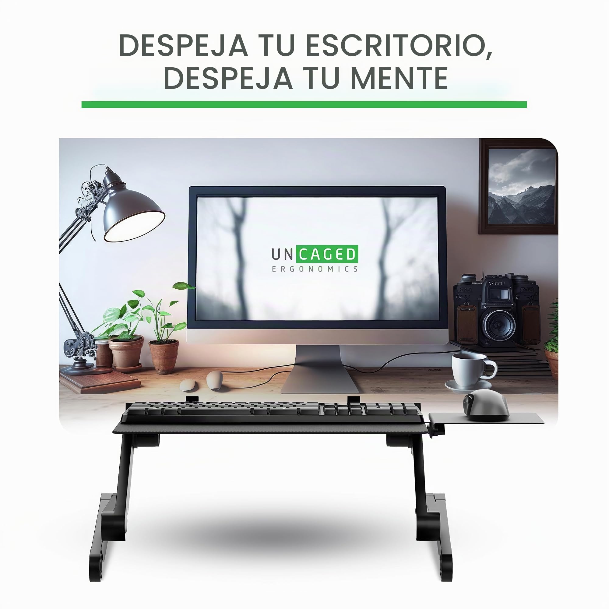 WorkEZ Soporte Ajustable para Teclado y ratón de Ordenador de Escritorio, Elevador, ergonómico, Aluminio, portátil