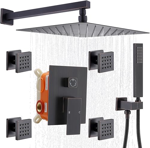 Enga Sistema de rociado de cuerpo de ducha, sistema de cabezal de ducha de lluvia de 12 pulgadas montado en la pared, sistema de chorros de ducha de