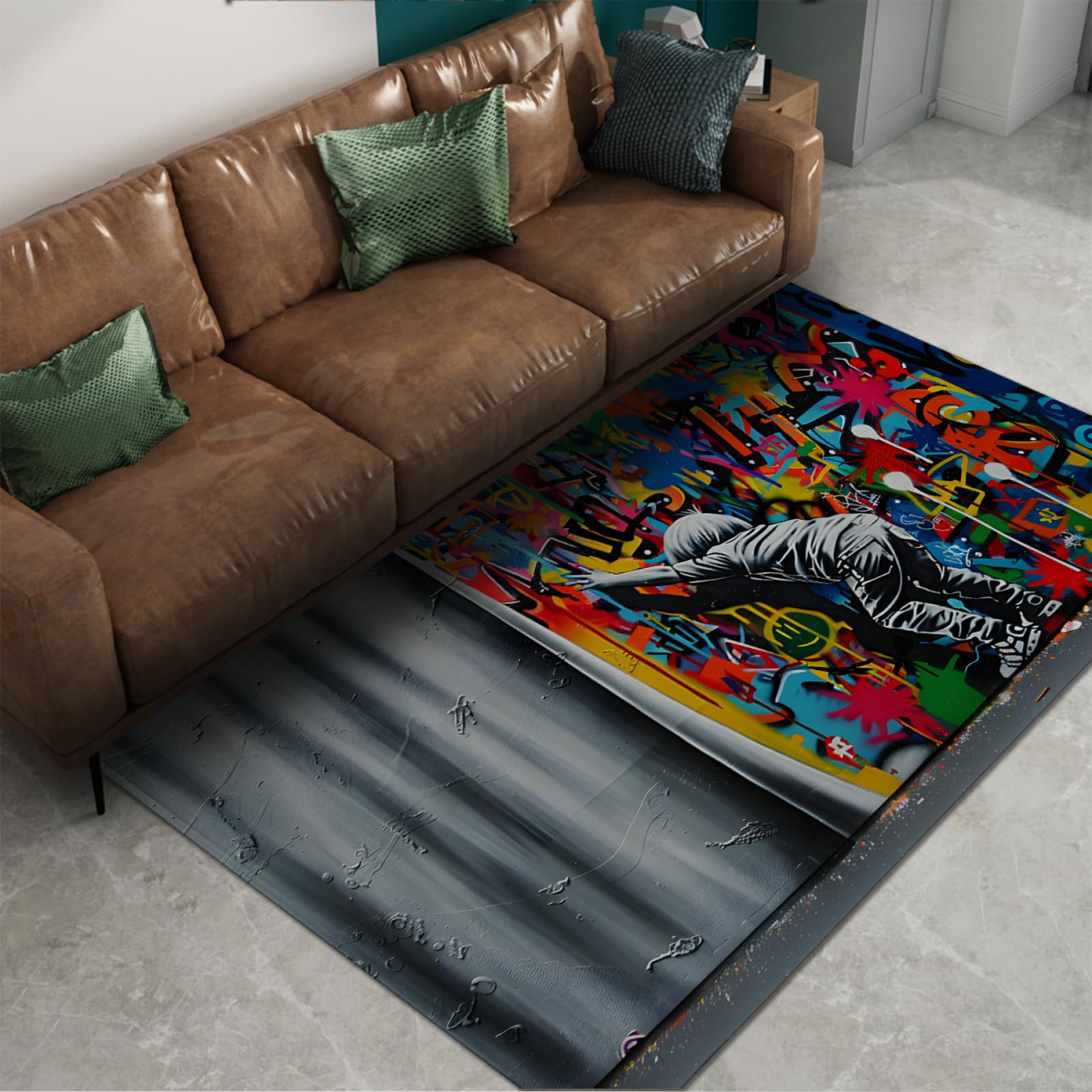 Tapis de salon Banksy 160x230cm tapis anti-glisse facile à nettoyer