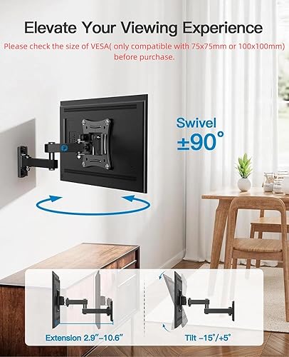 Miniatura 5 de Pipishell Soporte de pared para TV de movimiento completo, extensión articulada giratoria inclinada para Max VESA 3.937 x 3.937 in, soporte de TV de