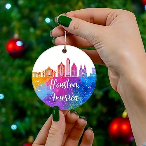Miniatura 8 de Two-Side Printed America-New York Ceramic Christmas Ornament Novelty for Family Friends Kids Colorful City Painting Christmas Keepsake Pendants