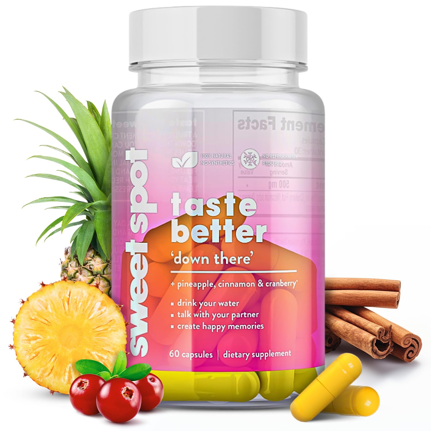 Sweet Spot - Pineapple Extract Vaginal Probiotics, 60 Capsules, Freshens Taste & Supports Vaginal Health, Natural pH Balance with Cranberry and Cinnamon - 500mg per Serving, Made in The USA