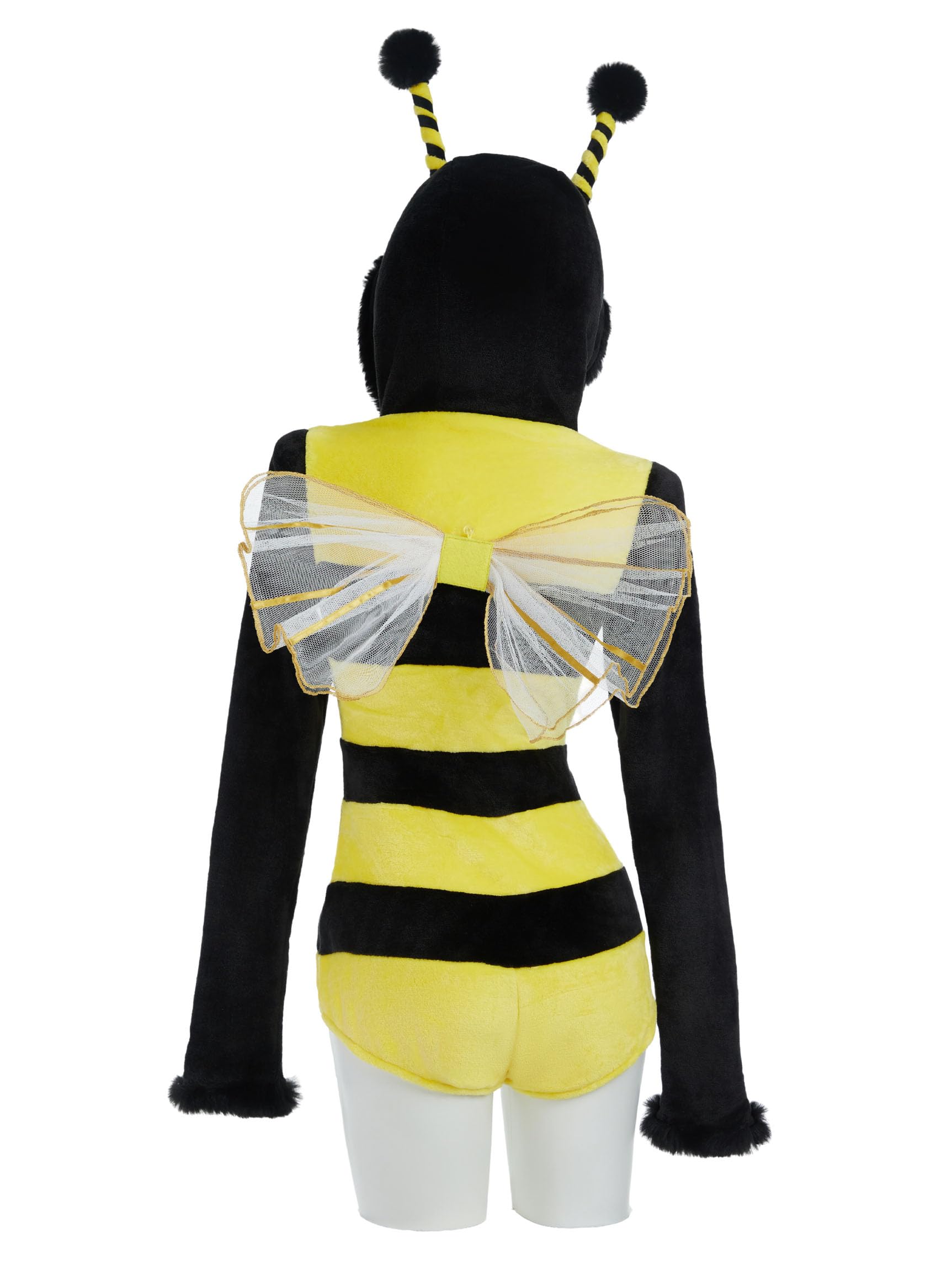 Mobbunny Bee Costume for Women Cosplay Costume Fluffy Romper Fuzzy Onesie Pajama Jumpsuit Halloween Party Costume: Yellow Medium