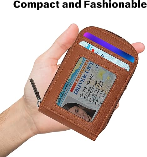 Miniatura 10 de DEEZOMO RFID mini organizador de tarjetas de crédito cuero auténtico billetera compacta con visor de identificación
