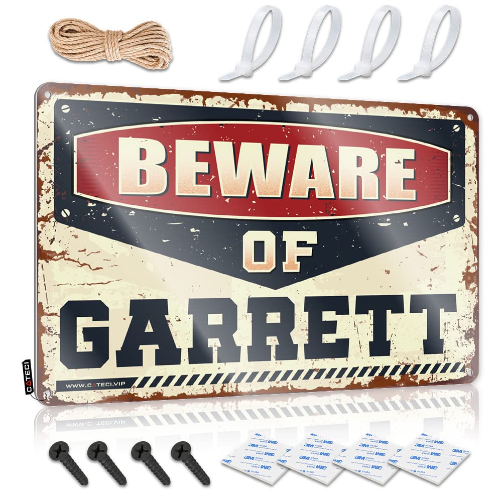 IBWNBBUSN Funny Signs For Bar Beware Of Garrett Tin Sign Funny Man Cave Signs Metal Sign Decor Vintage(20X30CM)