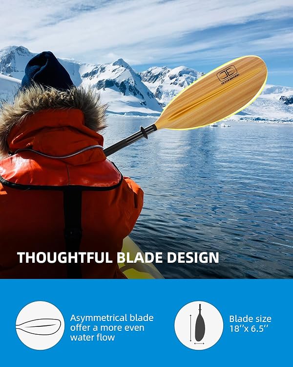 OCEANBROAD Kayak Paddle 90.5in/230cm Alloy Shaft Kayaking Boating Canoeing Oar with Paddle Leash 1 Paddle, Wood Print by OCEANBROAD - Image 5