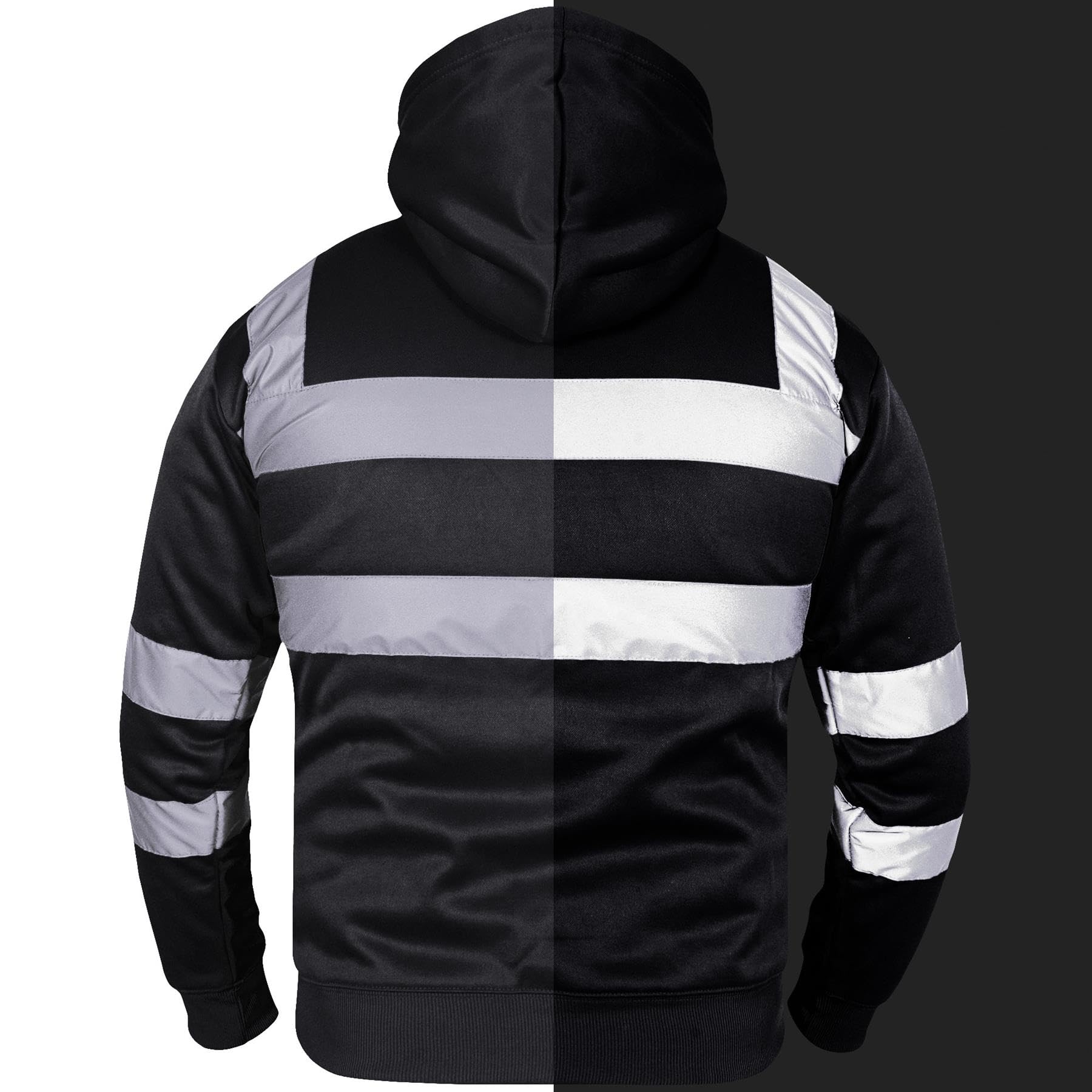 A2Z Haut Visibilité Sûr Travailler Encapuchonné Fermeture Éclair Deux Ton Réfléchissant Ruban Le Pull Sweat-Shirt - Hi Vis Zipper Black M