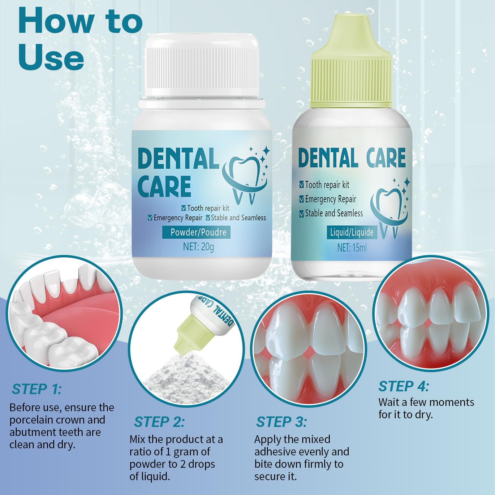 Cemento Dental Kit Reparación Relleno Temporal para Corona Puente Caries