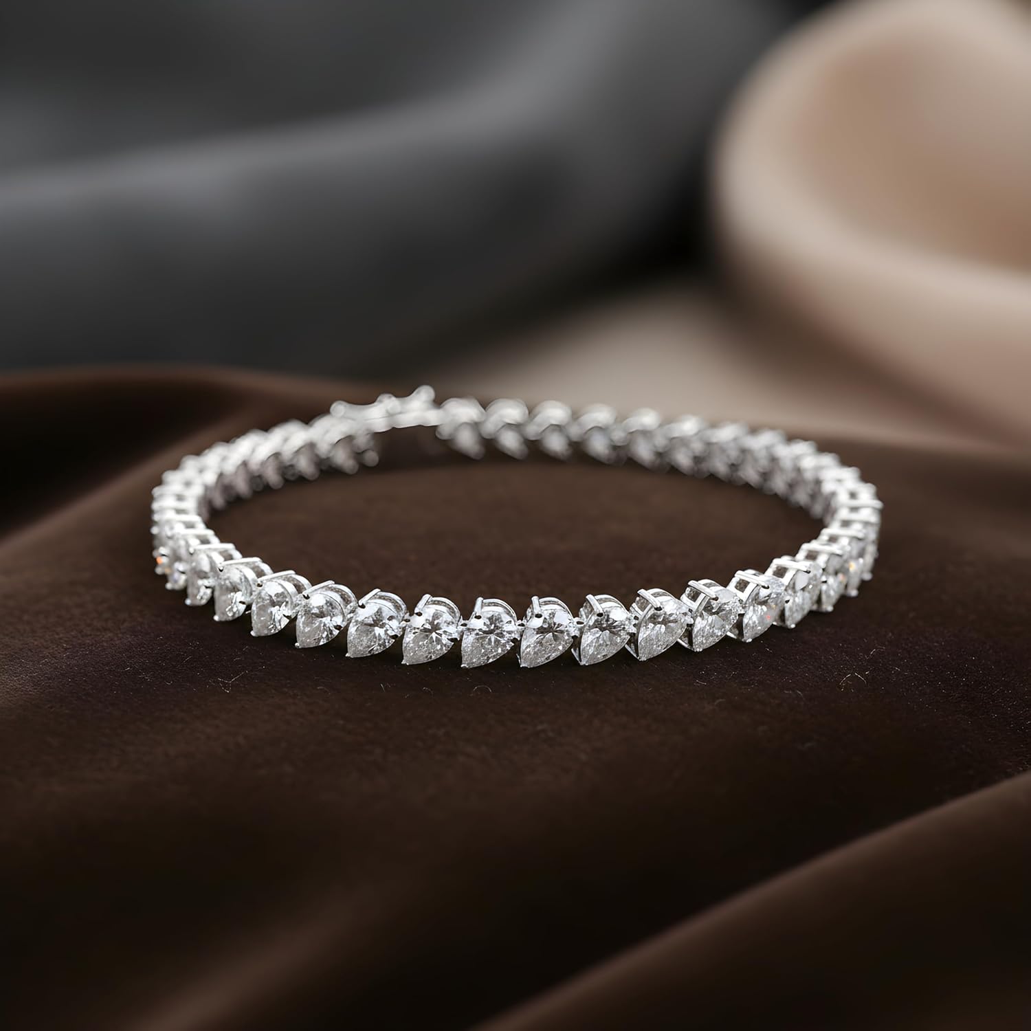 JOY & SHINE 9.662 Ct Moissanite Diamond Pear Shape Stone Bracelet in 14K White Gold Finish