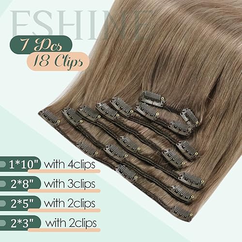 Miniatura 2 de Fshine Extensiones de cabello humano real con pinzas, color marrón ceniza a rubio ceniza y rubio platino, sin costuras, extensiones de cabello