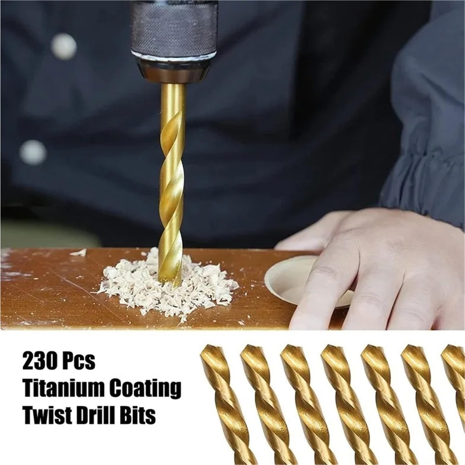 Set di punte per trapano a rotazione Set di 230 punte elicoidali rivestite in titanio con custodia, punta da 135 gradi, metriche 1,0 a 10 mm for fori in plastica for lavorazione del legno
