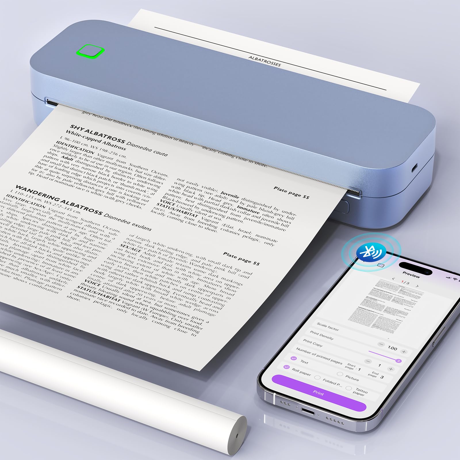 Drukarka termiczna Bluetooth A4, przenośna drukarka A4, w podróży, kompatybilna z Androidem i iOS i laptopem, przenośna drukarka do domu, biura, drukarki