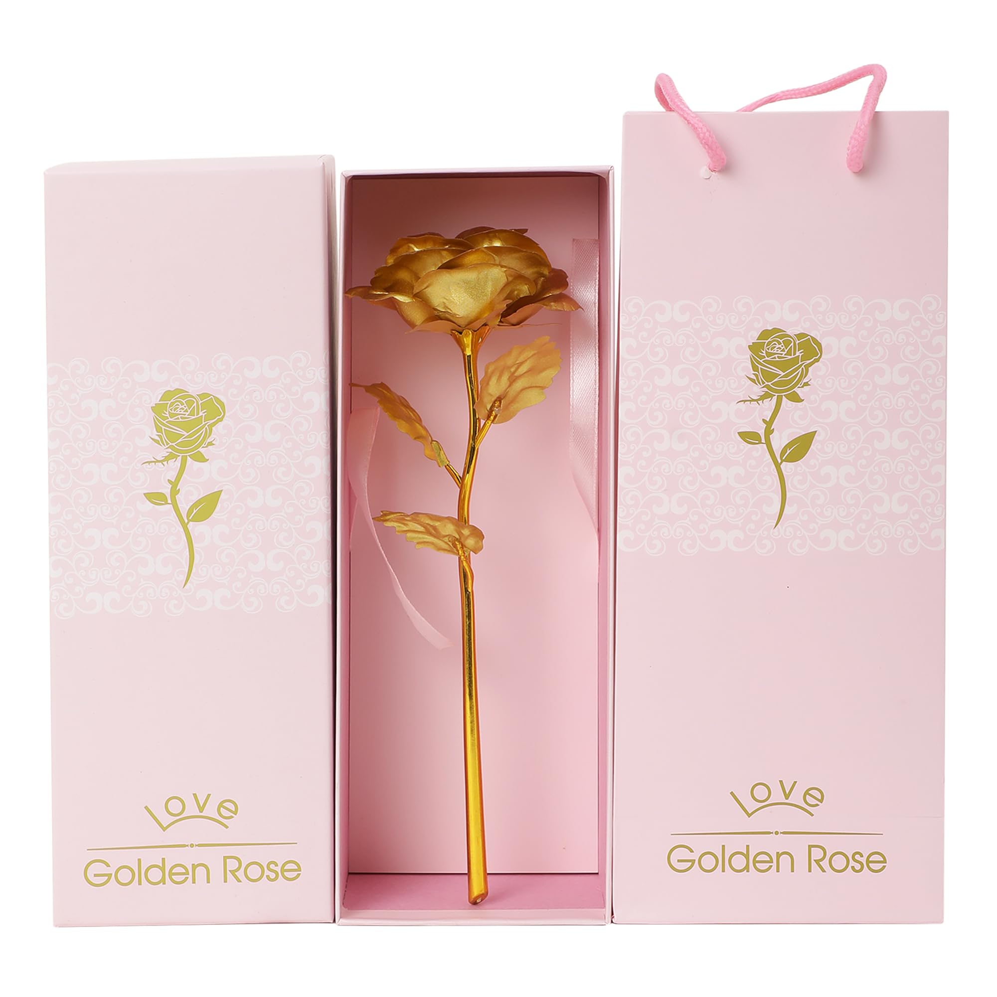 INTERNATIONAL GIFT Golden Rose Flower and Love Shape Stand and Black Box-image-7