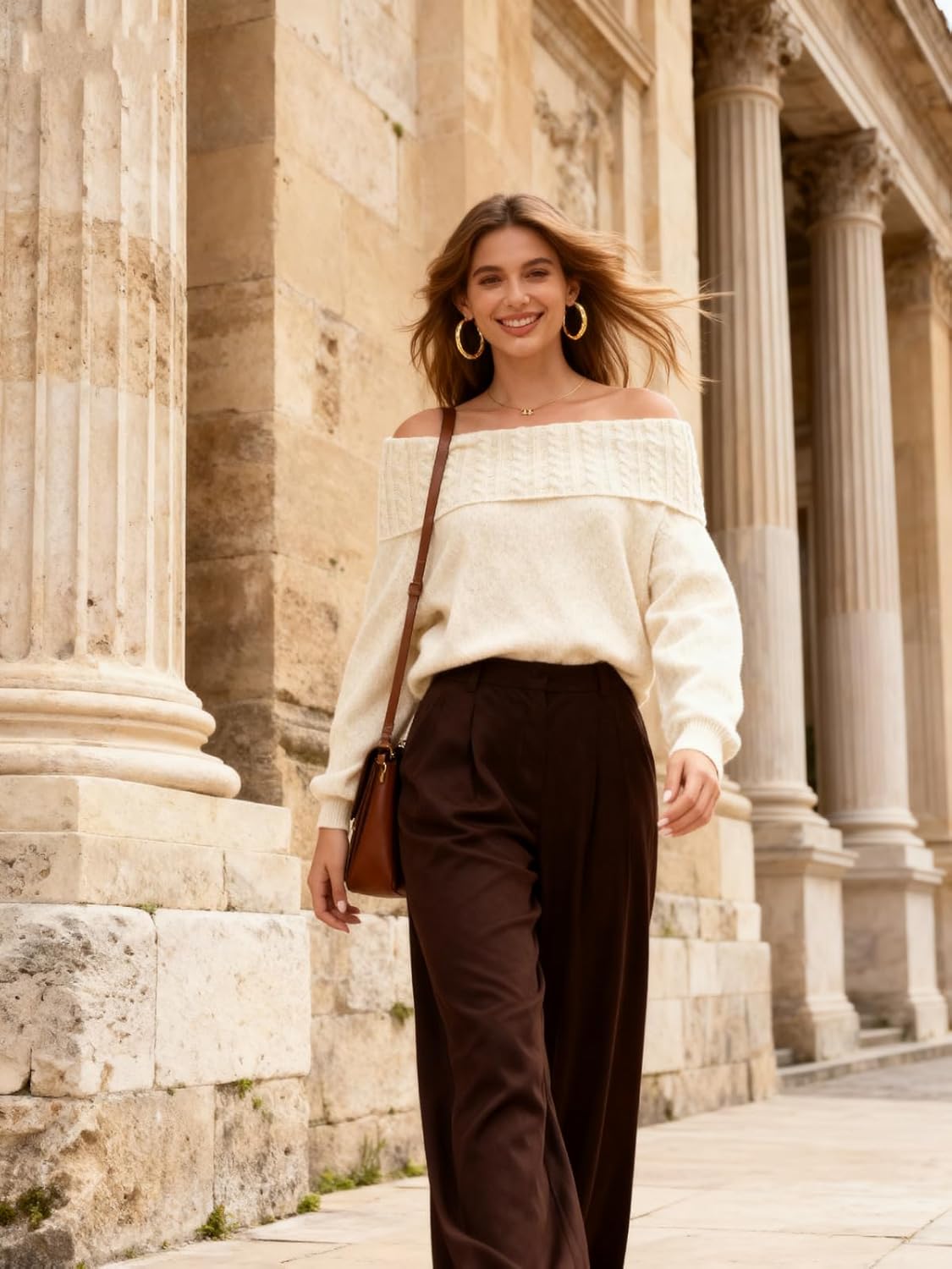 Womens Off The Shoulder Sweater Batwing Sleeve Loose Knit Pullover Sweaters Jumper Tops Fall Winter Clothes - Image 2